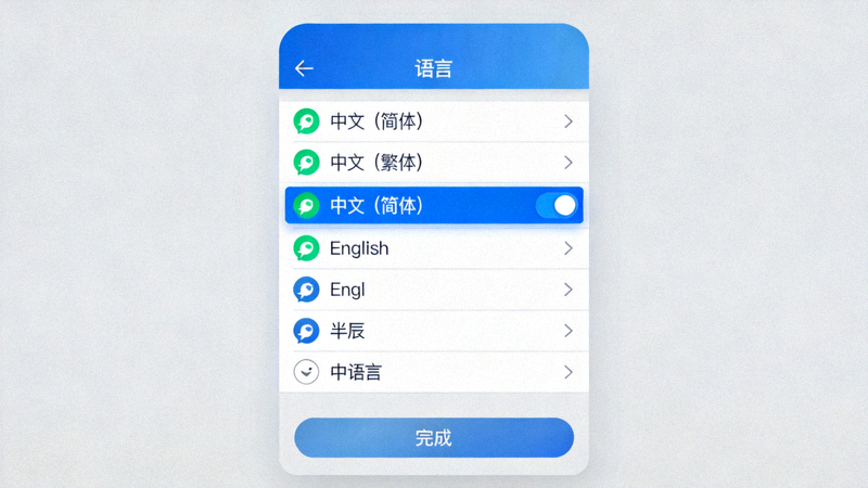 2024年Telegram官方客户端中文语言设置界面截图，展示语言选择菜单