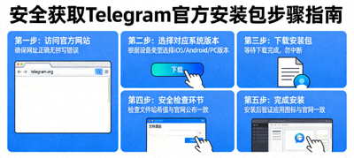 安全获取Telegram官方安装包步骤图，显示安全检查环节