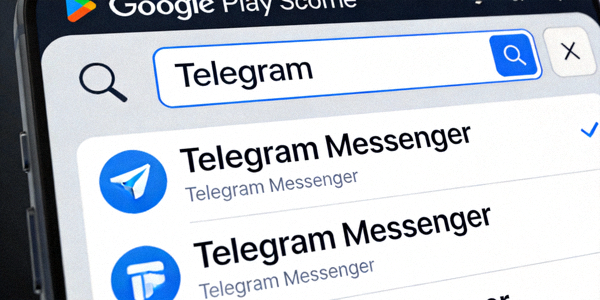 在Google Play商店搜索框中输入Telegram进行搜索的界面示意图